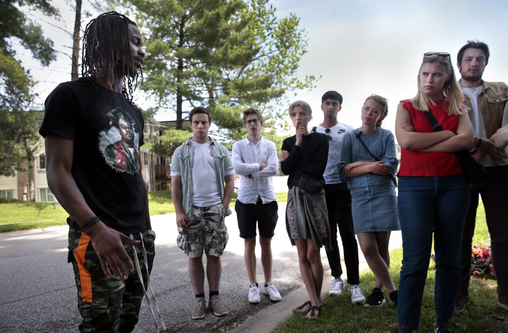 Students listen to Dorian Johnson